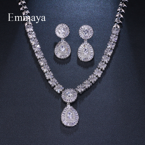 Emmaya-Conjunto de collar y pendientes de circonia cúbica para mujer, Set de joyería de Color dorado y blanco ► Foto 1/6