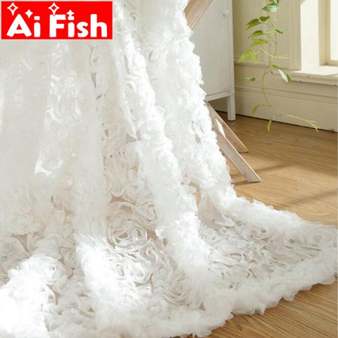 Pastoral coreano creativo de encaje blanco 3D Rosa cortinas de gasa de pantallas de ventana para el matrimonio de la habitación dormitorio wp148-30 ► Foto 1/6