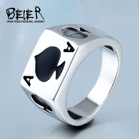 Lucky Spade A Playing Card Ring 316L Stainless Steel Man's Fashion Jewelry Retro Personality BR8-043 US Size ► Foto 1/5
