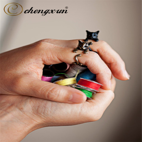 CHENGXUN-anillos de apertura de animales para niños, anillos brillantes para envolver gatos, negro antiguo para mascotas, cachorro s ► Foto 1/4