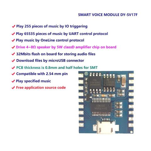 Módulo de Audio DY-SV17F, Minireproductor de MP3, disparador IO, USB, Flash, módulo de voz, MAR25, envío directo ► Foto 1/6