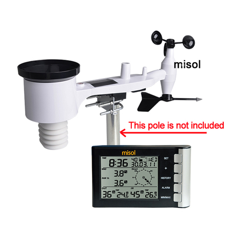 Misol/estación meteorológica profesional velocidad del viento dirección del viento temperatura humedad lluvia 433Mhz ► Foto 1/6