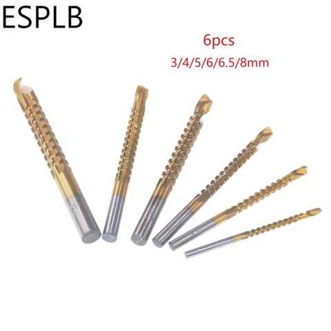ESPLB-Juego de 6 uds. De brocas helicoidales de acero HSS con revestimiento de titanio, brocas de perforación de madera para carpintería, 3mm, 4mm, 5mm, 6mm, 6,5mm, 8mm ► Foto 1/6