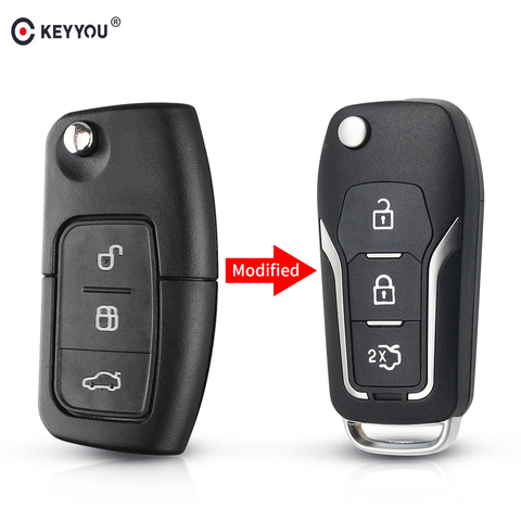 KEYYOU 3 botones Flip coche de control remoto clave Shell para Ford Fiesta C Max Galaxy Fob de entrada sin llave caso ► Foto 1/6