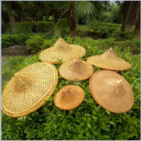 Cubierta de lluvia de granja hecha a mano tejido sombrero de paja Verano de bambú protector solar Steeple gorro de playa Aire Libre escenario rendimiento accesorios pantalla ► Foto 1/6