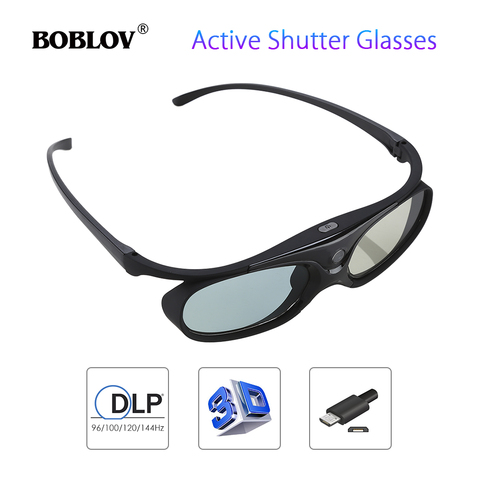 BOBLOV-Gafas de obturador activo 3D JX-30, lentes de cine en casa recargables por USB, 96Hz/144Hz, color negro, para BenQ, Dell, Acer, proyector 3D ► Foto 1/6