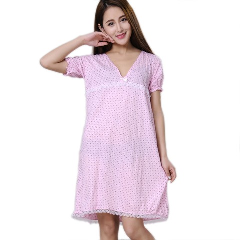 Las mujeres camisones 100% 2022 algodón nuevo verano y otoño camisón para mujer delgada camisón barato Salón Azul amarillo rosa ► Foto 1/5