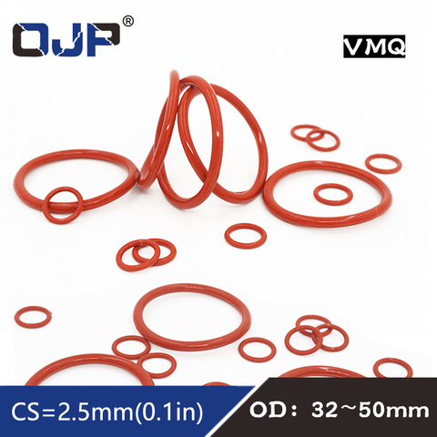 5 unids/lote rojo aros de silicona/VMQ anillo O OD32/33/34/35/36/40/42/44/45/48/50*2,5mm grosor de goma O-ring juntas de sellado ► Foto 1/6