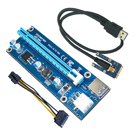 Mini PCI-E para extensor exprés PCI tarjeta elevadora pci-1x a 16x ranura USB3.0 Cable de datos SATA a 6Pin fuente de alimentación para minería de Bitcoin ► Foto 1/6