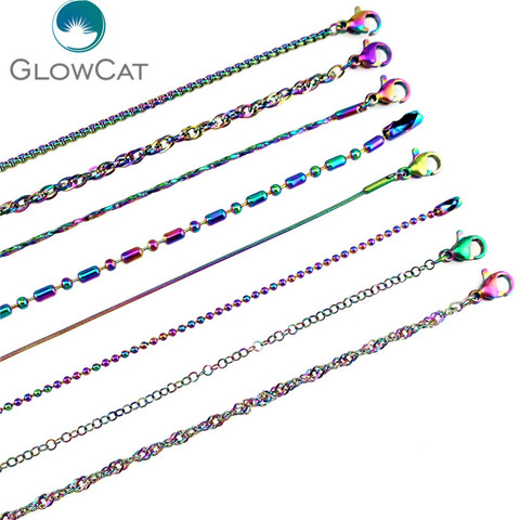 Más opciones, 5 unids/lote, más estilo, collar de cadena de acero inoxidable de Color arcoíris, fabricación de joyas ► Foto 1/4