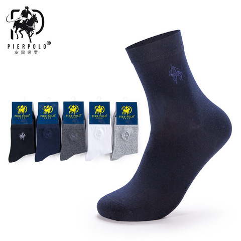 PIER POLO-Calcetines de algodón para hombre, medias largas bordadas de alta calidad, 5 par/lote ► Foto 1/1