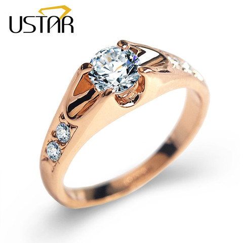USTAR-anillos de boda de cristal austriaco para mujer, anillos de compromiso femeninos de color oro rosa, bisutería de fiesta de navidad ► Foto 1/6