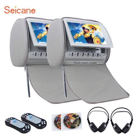 Seicane-reposacabezas con reproductor de DVD, 9 pulgadas, 800x480, con juegos FM y cubierta de cremallera, 1 par, auriculares infrarrojos inalámbricos ► Foto 1/1