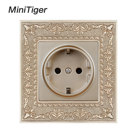 Minitiger-toma de corriente de pared para Panel, toma de corriente de pared de aleación de Zinc Retro con grabado 4D, estándar europeo, CA 110 ~ 250V, 16A ► Foto 1/6