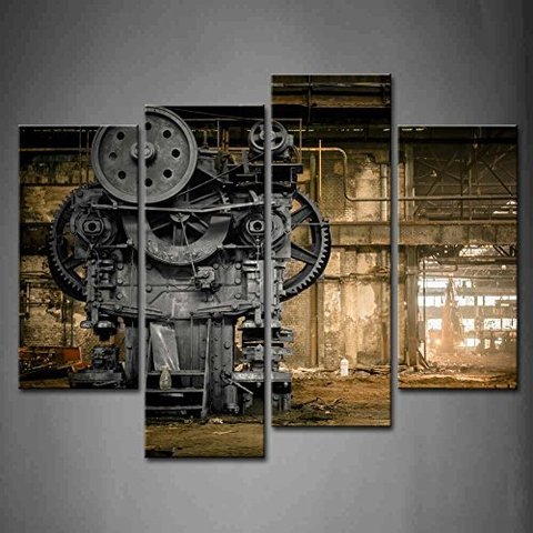 Panel de arte de pared de 4 paneles de fondo Industrial de fábrica, máquina de pintura desordenada, impresión de imagen en lienzo, foto de la arquitectura ► Foto 1/1