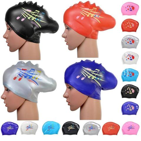 Gorro de natación de pelo largo para mujer, gorros de buceo profesionales, impermeables, de goma, de silicona, equipo de piscina ► Foto 1/6