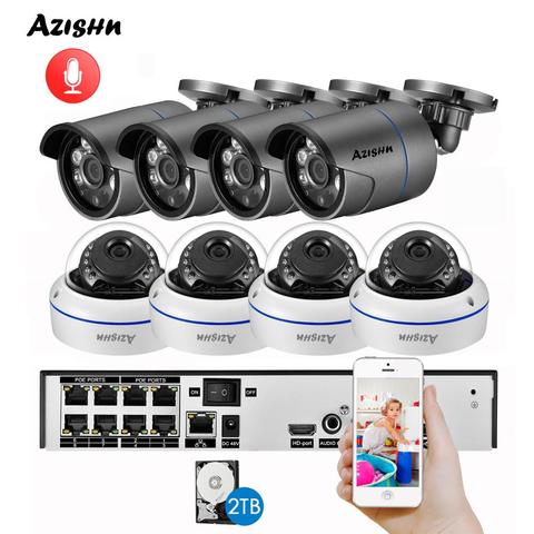 AZISHN-Kit de NVR POE H.265 de 8 canales, 3MP, sistema de Audio y sonido CCTV, cámara domo de 3,0mp, cámara IP de seguridad P2P, juego de vigilancia para vídeo de interior y exterior ► Foto 1/6