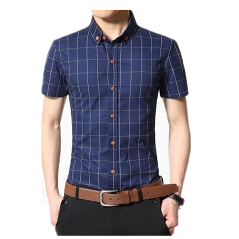 Los hombres Camisa cortocircuitos de manga Slim Fit vestido a cuadros Camisa 2022 verano Camisa Social Masculina Chemise Homme ► Foto 1/6