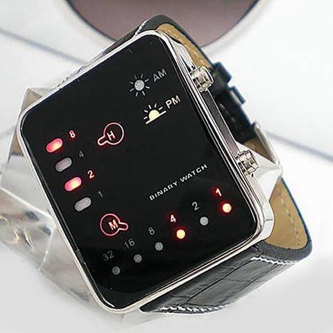 Reloj digital a la moda para hombre, reloj de pulsera con correa de cuero sintético con pantalla LED binario Digital, reloj deportivo para hombre ► Foto 1/4