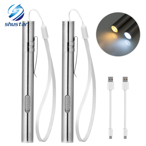 Linterna LED bolígrafo recargable MINI linterna blanca fría + luz blanca cálida con cable de carga USB utilizado para camping, médicos ► Foto 1/6