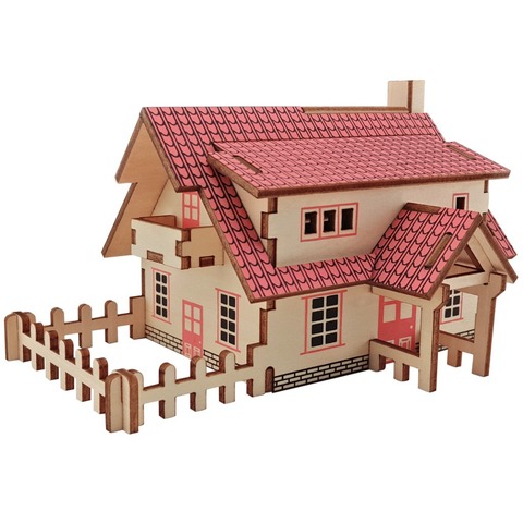 Rompecabezas de madera 3D para niños, casa de arquitectura, Kit de ensamblaje Manual artesanal, juguetes educativos de madera para aprendizaje ► Foto 1/6