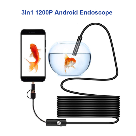 IP68 1200P Android 8MM USB Micro USB tipo c 3-en-1 endoscopio para ordenador boroscopio tubo USB impermeable de inspección Mini cámara de Video ► Foto 1/6