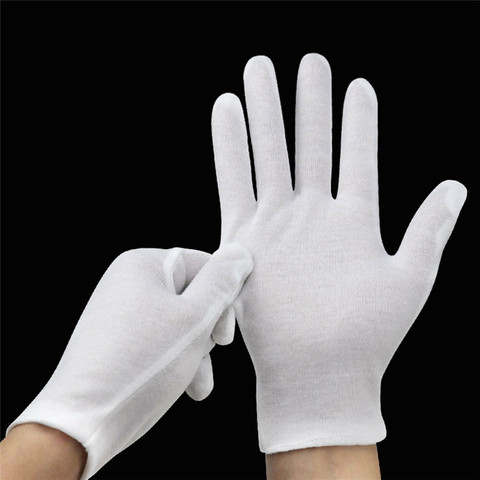 Guantes Blancos de algodón para hombres y mujeres, accesorio de dedo completo, joyería para conductores, absorción del sudor, Protector de manos, W3, 6 pares ► Foto 1/6