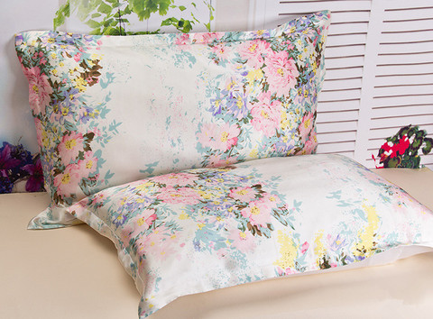Funda de almohada de un lado, 100% de seda, estampado Floral, seda de colores, Queen King estándar, envío gratis, 1 unidad ► Foto 1/6