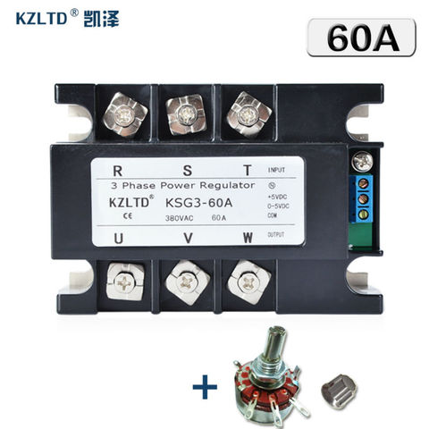 KZLTD Fase 3 relé de estado sólido 60A SSR relé tres fase regulador de potencia 60A módulo regulador de voltaje 4-20MA 0-5V a 380V AC ► Foto 1/6