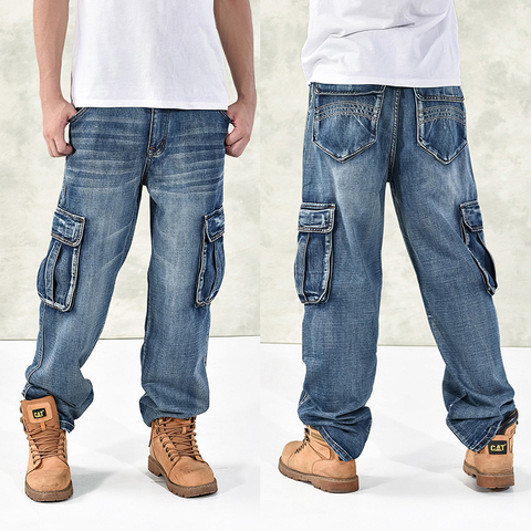 ¡Novedad de 2022! Pantalones vaqueros de talla grande 30-44 46 DE MODA holgados grandes bolsillos Hip-Hop Skateboard Casual hombres Denim azul y negro marca de diseño ► Foto 1/5