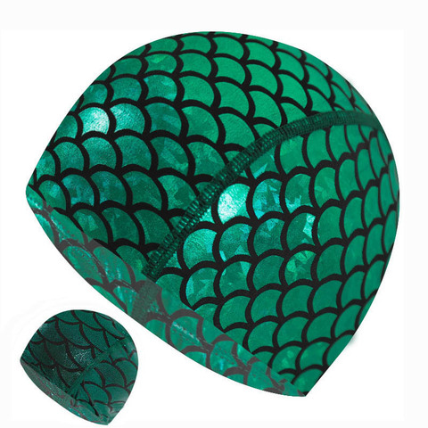 Gorro de natación de tela de sirena para hombre y mujer, protector de Pelo Largo con orejas, gorros de baño de nailon, color verde, 2022 ► Foto 1/6