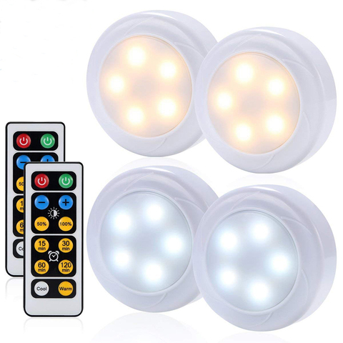 Regulable toque Sensor LED debajo de los gabinetes luces cálido blanco + blanco doble Color LED Puck luces cerca armario cocina la noche luz ► Foto 1/6