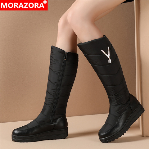 MORAZORA-Botas de nieve para mujer, zapatos de plataforma plana con cremallera de cristal, cálidos, hasta la rodilla, para invierno, 2022 ► Foto 1/6