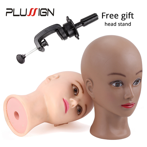 Cabeza de bloque de peluca Afro Bald con cabeza de Maniquí de abrazadera libre con soportes Plussign 20,5 