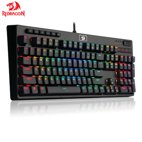 Novedoso Teclado mecánico para jugar Redragon K579, interruptor azul RGB, con retroiluminación LED de tamaño completo diseño ergonómico, tecla 104 con cable USB ► Foto 1/6