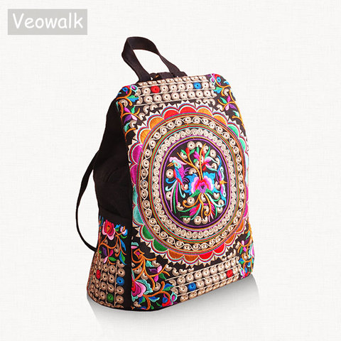 Veowalk Vintage artística bordado de lona de las mujeres mochilas para hecho a mano bordado Floral mochila Denim bolsas de viaje ► Foto 1/1