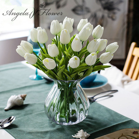 Envío Gratis 31 unids/lote pu mini tulipán Flor de boda de tacto real ramo de flores artificiales de seda para la decoración del partido en casa ► Foto 1/6