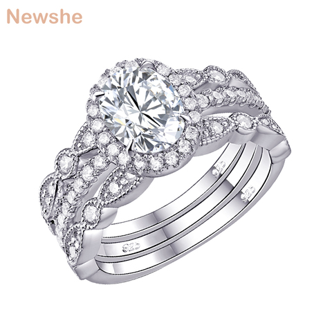 Newshe-plata sólida 925 conjunto de anillo de compromiso de boda para mujer, circonitas de forma ovalada AAA, bandas de decoración artística, joyería clásica ► Foto 1/6