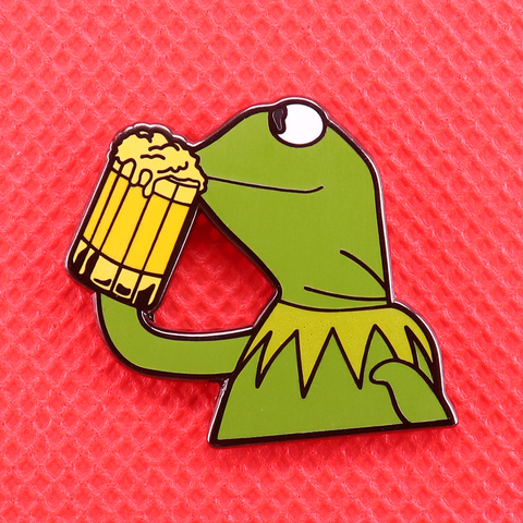 Kermit bebiendo cerveza esmalte pin Meme Rana broche ninguno de mi negocio gracioso regalo de insignia creativa joyería animal ► Foto 1/2