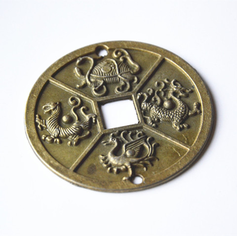 Moneda de latón de Feng Shui, 4 animales chinos antiguos celestes, criaturas míticas, moneda de la suerte, regalo de colección de buena fortuna, 1 ud. ► Foto 1/3