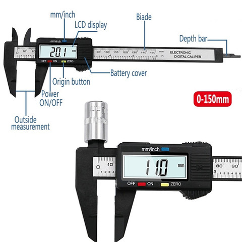 0-150mm 6 pulgadas MINI LCD Digital pinza de carbono compuestos de fibra de mm y pulgadas Vernier calibrador micrómetro herramientas de medición ► Foto 1/6