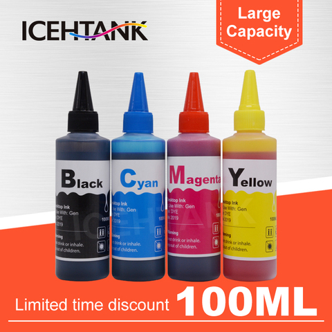 ICEHTANK-kit de recarga de tinta de impresora, para HP, Canon, Epson, Brother, Cartucho de inyección, Ciss, tanque Universal, 100ml, botella de tinta de tinte ► Foto 1/6