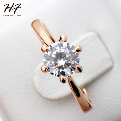 Color oro rosa clásico diseño Simple 6 puntas brillantes solitario 1ct Zirconia para siempre anillo de boda HotSale R014 ► Foto 1/6