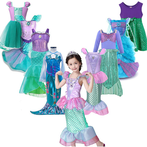 Vestido de princesa Ariel para niñas, disfraz de Cosplay para niñas,  vestidos de sirena para niñas, conjuntos de ropa de Halloween para niños -  Historial de precios y revisión | Vendedor de