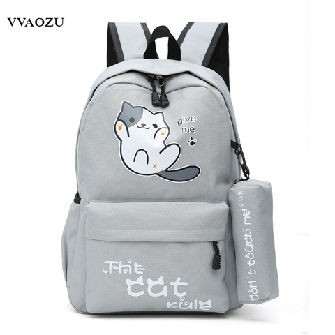 Mochila de lona con diseño de gato de Anime japonés Neko Atsume, bolso de hombro de viaje, mochila escolar para adolescentes, niños y niñas ► Foto 1/1