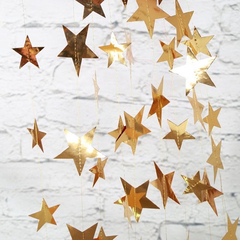 Guirnalda de papel de plata y oro brillante de 4M, guirnalda de estrellas, cartel de boda para fiesta en casa, decoración colgante de pared, recuerdos de baby shower ► Foto 1/6