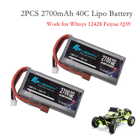 2 uds Limskey RC Lipo batería de 7,4 V 2700mAh 40C Max 60C para Wltoys 12428 12423 144001RC coche feiyue 03 Q39 piezas de mejora de la batería ► Foto 1/3