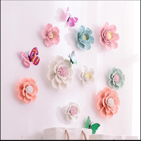 Decoración de pared de flores falsas de cerámica para el hogar, Mural de pared para sala de estar, adornos 3D para porche de Hotel, arte moderno ► Foto 1/6