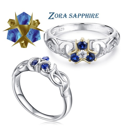 Anillo de compromiso de zafiro Ocarina de tiempo de Zora de Plata de Ley 925 cristal de la leyenda de selda ► Foto 1/6