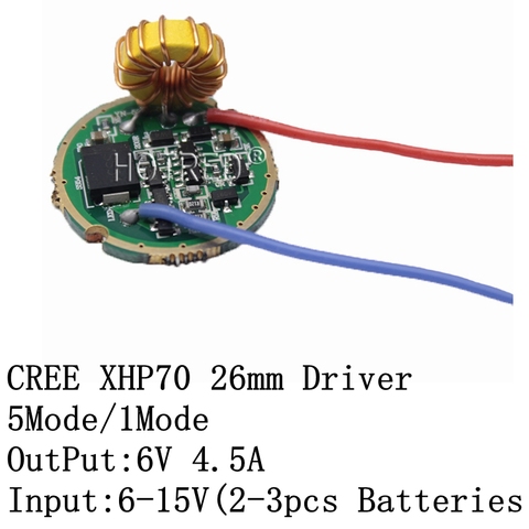 Cree xlámpara XHP70 XHP70.2 6 V Controlador LED 26 MM entrada DC6V-15V salida 6 V 4500mA para XHP70 XHP70.2 LED linterna de la lámpara de la bombilla ► Foto 1/6